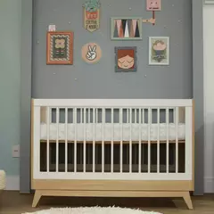 Berço de Bebê Americano Petit em MDF – Branco com Carvalho Malva - loja online
