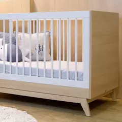 Berço de Bebê Americano Petit em MDF – Branco com Carvalho Malva - loja online
