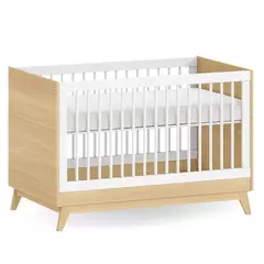 Berço de Bebê Americano Petit em MDF – Branco com Carvalho Malva