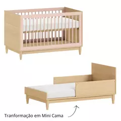 Berço Rosa 2 em 1 Linha Tomi Rosa com Carvalho Malva - comprar online
