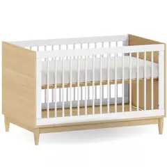 Berço 2 em 1 em MDF Branco com Carvalho Malva Linha Tomi - comprar online