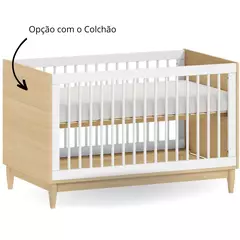 Imagem do Berço 2 em 1 em MDF Branco com Carvalho Malva Linha Tomi