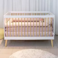 Berço Americano de Bebê 2 em 1 Linha Retrô Branco com Carvalho - comprar online