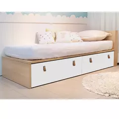 Cama Infantil com Gavetões e Cabeceira Porta Livros Linha Join