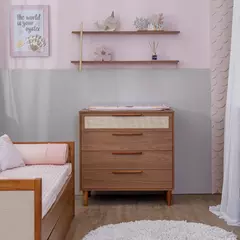 Imagem do Cômoda 4 gavetas Linha Paglia Nogueira com Palhinha Natural