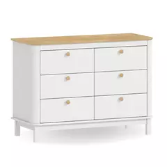 Cômoda 6 gavetas em MDF com Tampo de Madeira Carvalho Malva Linha Cromo - comprar online