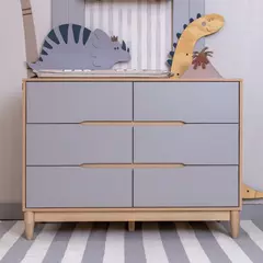 Cômoda 6 Gavetas Cinza Fosco com Carvalho Malva - Design Minimalista