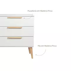 Cômoda para Quarto Infantil Quater Linha Retrô 3 gavetas Branco com Carvalho - loja online