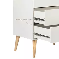 Cômoda infantil 3 gavetas e 1 porta Retrô Branco com Carvalho na internet