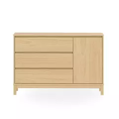Cômoda para Quarto com Palha 4 gavetas Linha Indy Carvalho Malva