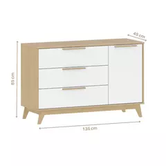Cômoda Infantil Petit 3 gavetas e 1 porta Branco com Carvalho - loja online