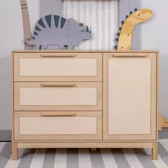 Cômoda Infantil de MDF com Porta e 3 Gavetas - Linha Indy Quater, Detalhes em Rattan 120cm - loja online
