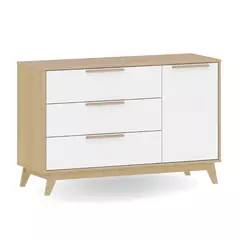 Cômoda Infantil Petit 3 gavetas e 1 porta Branco com Carvalho - loja online