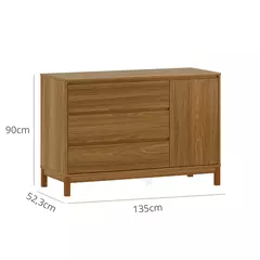 Cômoda MDF 3 Gavetas e 1 Porta Louro Freijó com Nogueira Linha Soley - comprar online