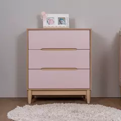 Cômoda Infantil Tomi 3 Gavetas Rosa com Carvalho Malva em MDF 15 mm