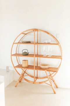 Estante redonda em fibra natural vime rattan casa cahaya