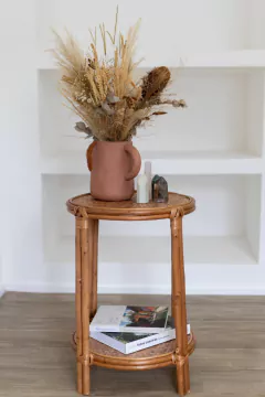 mesa de cabeceira criado mudo fibra natural rattan vime