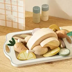 Frango Assado com Legumes em Madeira