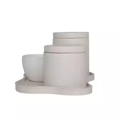 Kit de Higiene Abstrato Bege com bandeja - CASA CAHAYA - Produção de móveis artesanais e sustentáveis em fibra natural