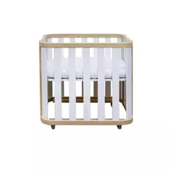 Imagem do Mini Berço com Colchão e Rodízios Loop Branco com Madeira