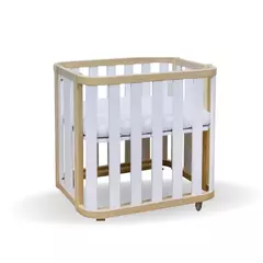 Mini Berço com Colchão e Rodízios Loop Branco com Madeira - comprar online