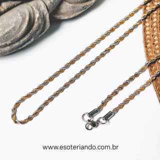 Corrente 60cm Aço Inoxidável trançada Prateada e Dourada