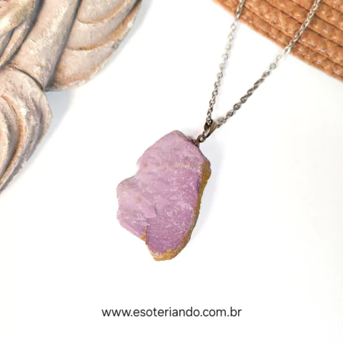Colar de Fosfosiderita bruta 3,5cm em aço inoxidável