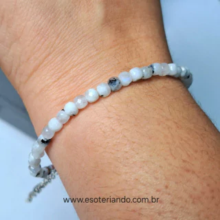 Pulseira multifacetada 4mm Pedra Da lua Arco-íris em aço inoxidável