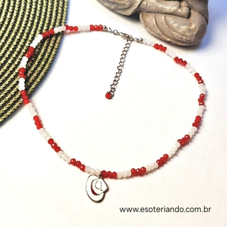 Choker Zé Pelintra contas de Murano vermelha e branca 45cm + 5cm de extensor