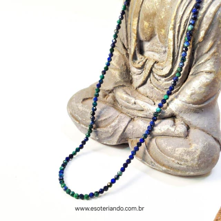 Colar multifacetado Azurita com Malaquita 3mm - Pedra Rara Pedra da intuição e expansão da consciência