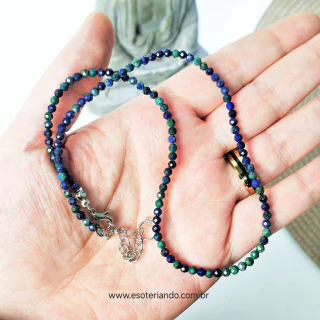 Colar multifacetado Azurita com Malaquita 3mm - Pedra Rara Pedra da intuição e expansão da consciência