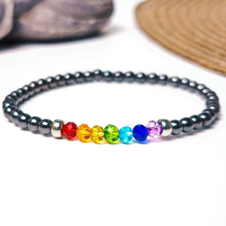 Pulseira Delicada Hematita 4mm com as cores do chakras