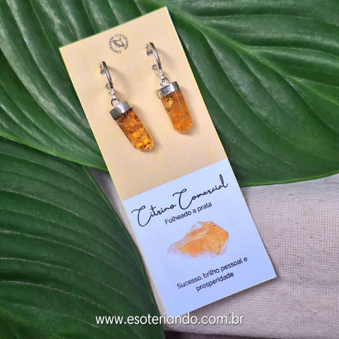 Brinco argolinha citrino comercial - banhado á prata