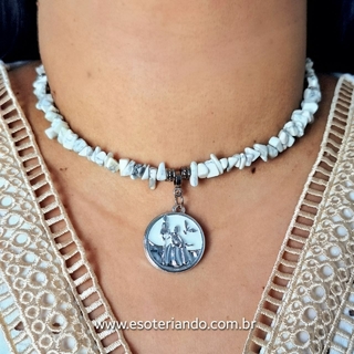 Choker com pedra de oxalá - Howlita