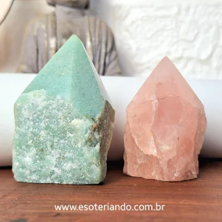 Kit pontas de quartzo verde e quartzo rosa - para quarto