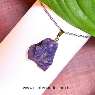 Colar pedra Charoíta bruta - Chama violeta de Saint Germain