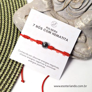 Pulseira 7 nós vermelha com hematita - Escudo protetor