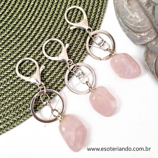 Chaveiro Quartzo Rosa Rolado | Amor e paz | Argola italiana com mosquetão