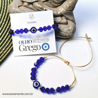 Pulseira ajustável Olho grego murano e acrílico - Proteção contra mau olhado - azul royal