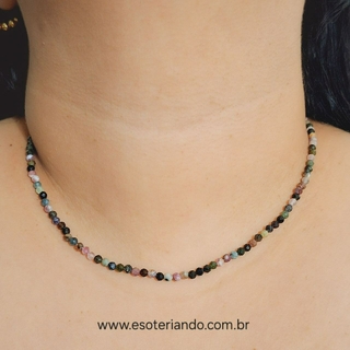 Choker multifacetada Turmalina Melancia 3mm - Pedra da amizade e do amor