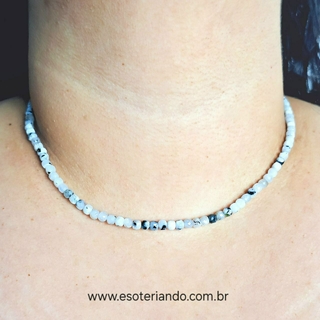 Choker multifacetada Pedra Da lua Arco-íris | 40cm + 5cm de extensor | aço inoxidável | pedra do sagrado feminino