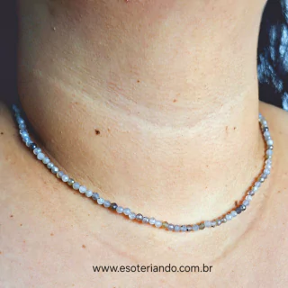 Choker multifacetada Labradorita 3mm | 40cm + 5cm de extensor | aço inoxidável | pedra da magia