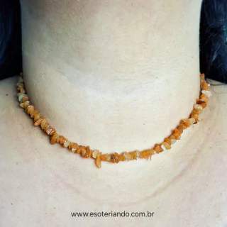 Choker de cascalho Cornalina em aço inoxidável 45cm + 5cm de extensor