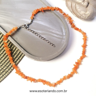 Choker de cascalho Cornalina em aço inoxidável 45cm + 5cm de extensor