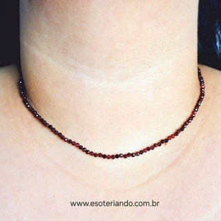 Choker multifacetada 3mm Pedra Granada 40cm + 5cm de extensor em aço inoxidável