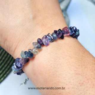 Pulseira ajustável Cascalho de Fluorita Arco-íris 15cm + 5cm de extensor