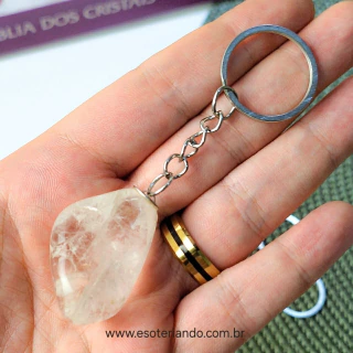 Chaveiro de Quartzo Transparente | 100% natural | Pedra Energizadora e potencializadora | Argola italiana com mosquetão - comprar online