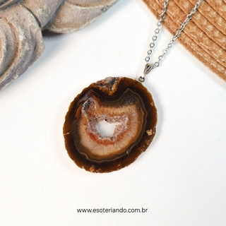Colar chapa de Ágata Natural | Pedra natural | peça única | Equilíbrio e vitalidade
