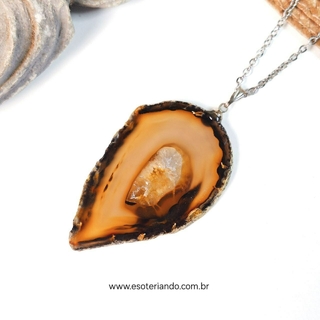 Colar chapa de Ágata Natural | Pedra natural | peça única | Equilíbrio e vitalidade