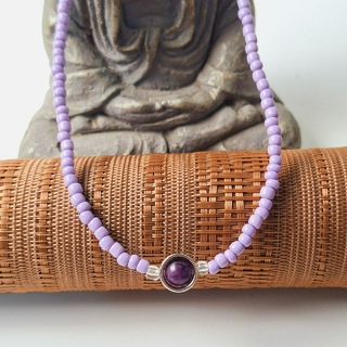 Choker de miçanga lilás com esfera de ametista | 40cm + 5cm | Transformação e sabedoria